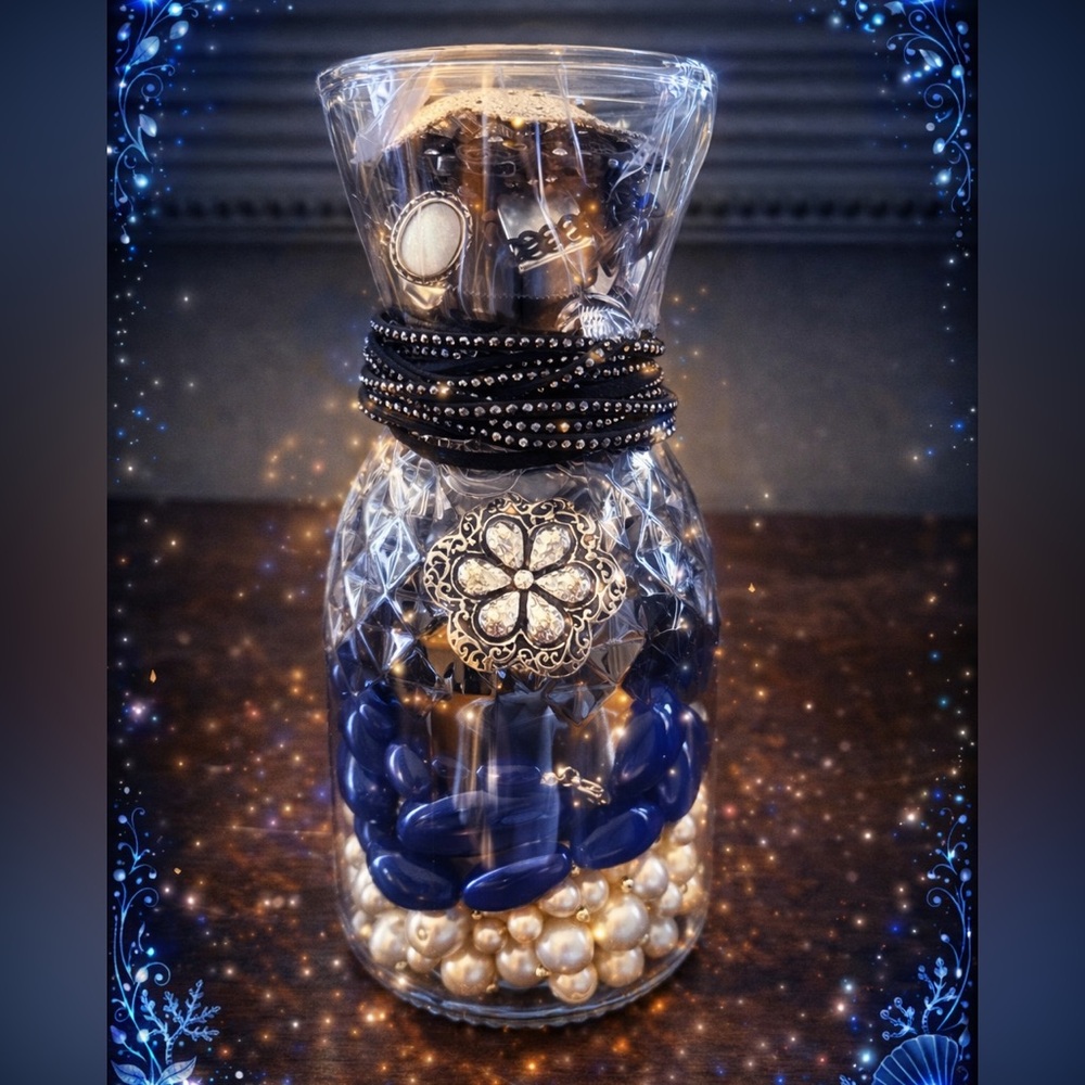 “Jewelry At Midnight” Vase with Large-Bead Necklaces